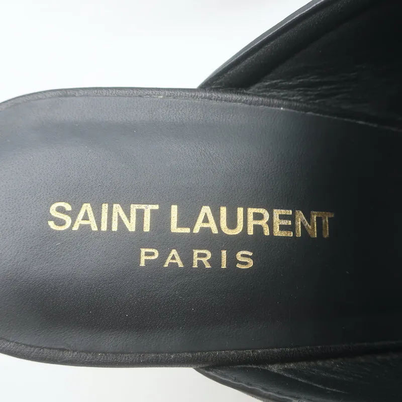 Saint Laurent Sandalen mit Kreuzriemen und Plateauabsatz aus schwarzem Leder Größe 37