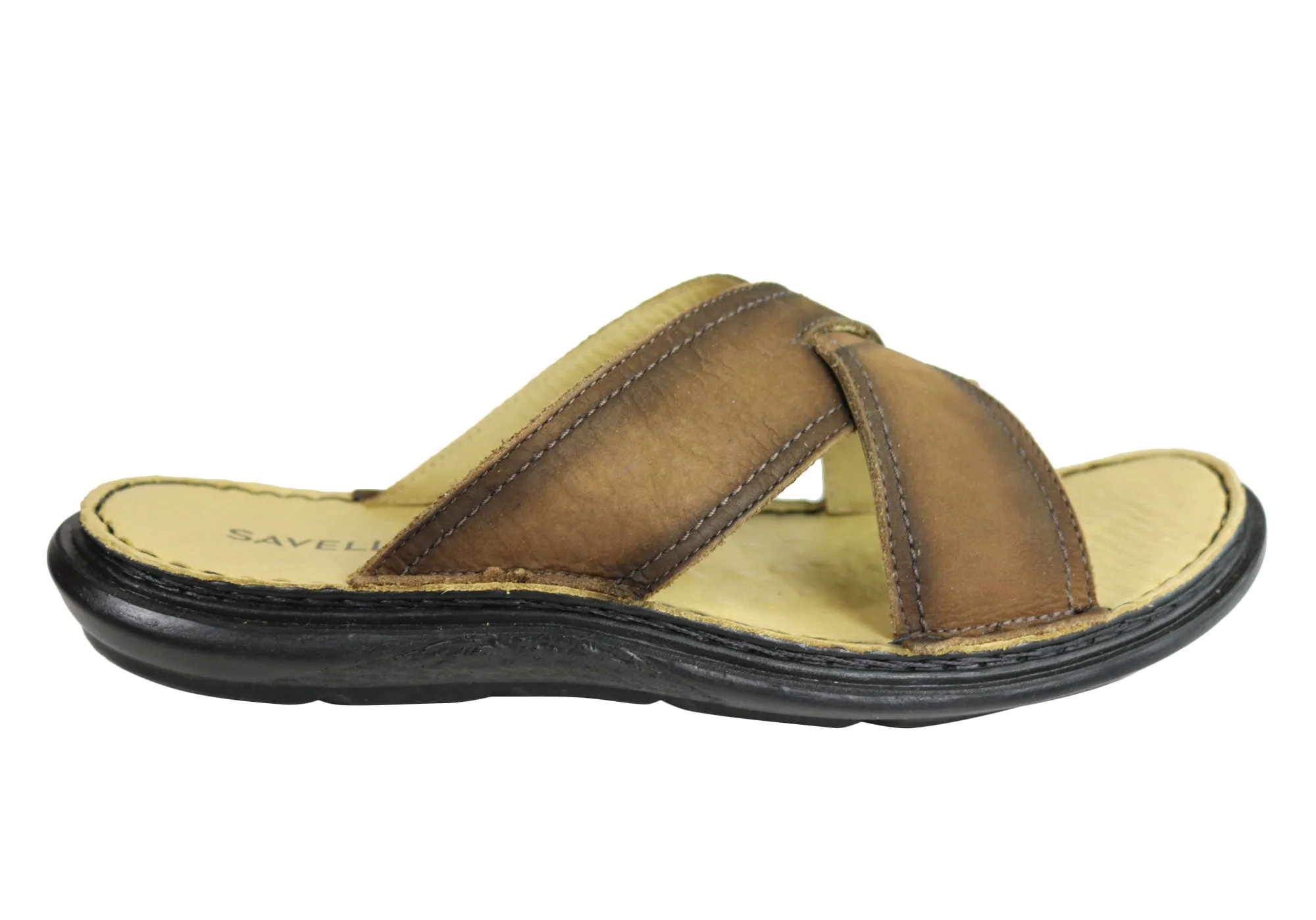 Savelli Kobes Herren Ledergleitsandalen mit Komfort, hergestellt in Brasilien Savelli Schuhe