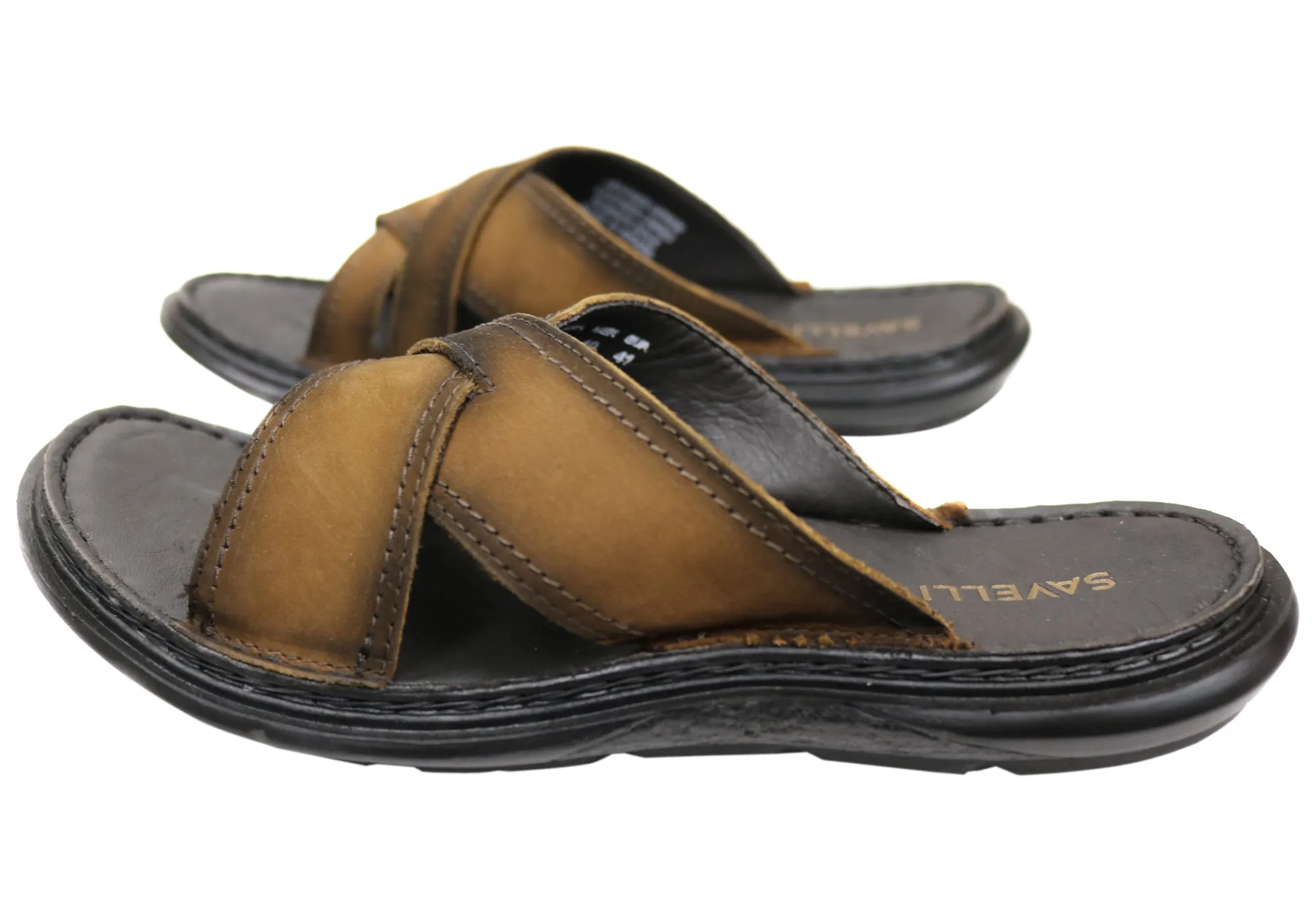 Savelli Kobes Herren Ledergleitsandalen mit Komfort, hergestellt in Brasilien Savelli Schuhe