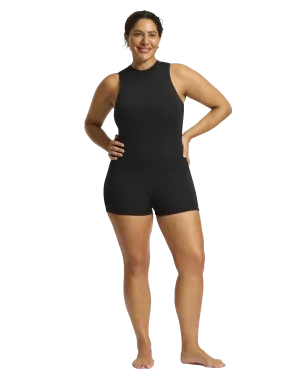 Seafolly Damen Badeanzug mit Boyleg und Reißverschluss hinten in Schwarz