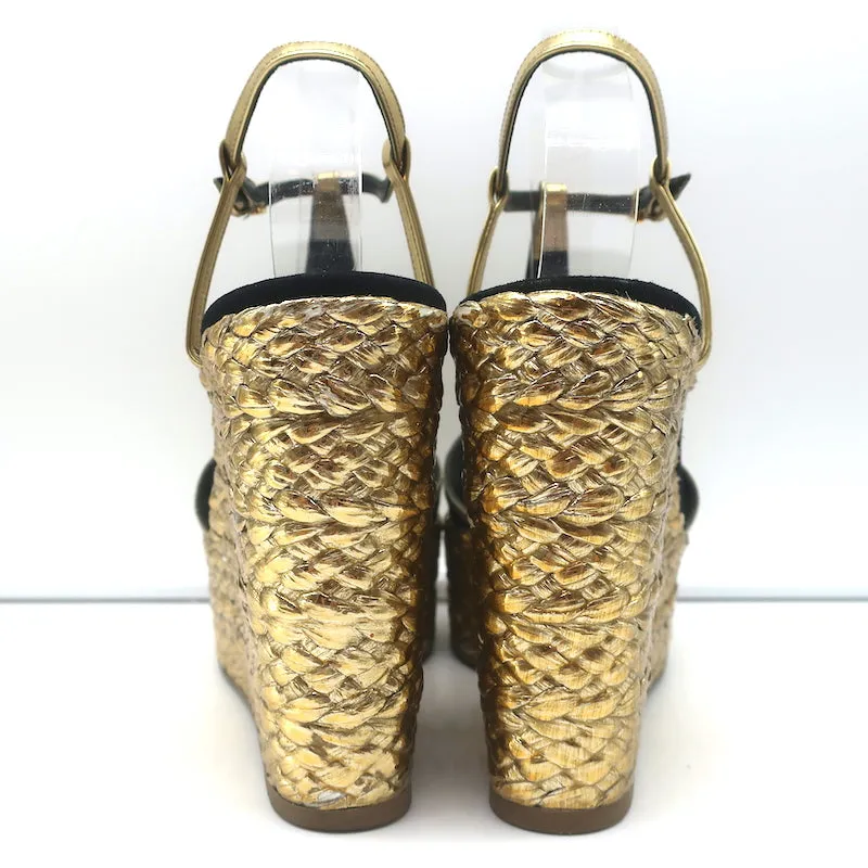 Sergio Rossi Espadrille Keil-Sandalen Easy Puzzle Schwarz Ausschnitt Wildleder Größe 37.5