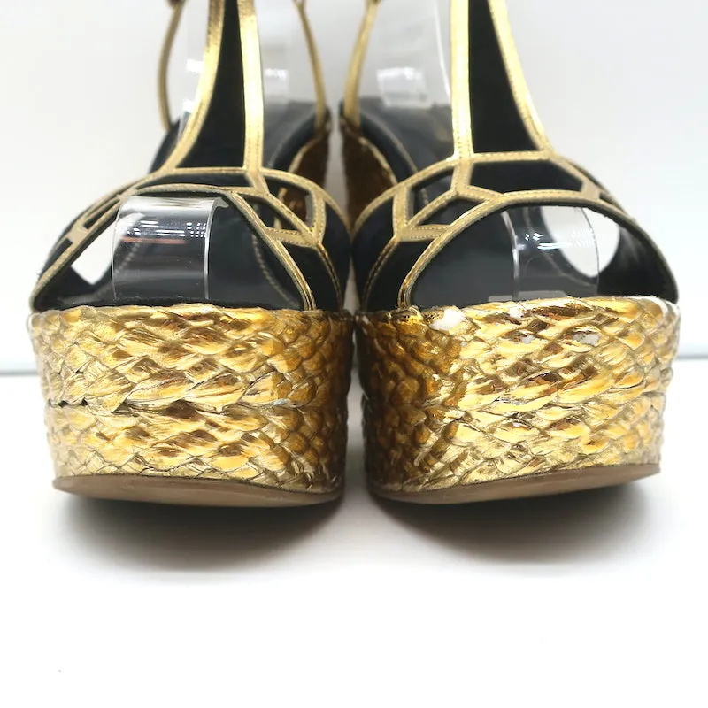 Sergio Rossi Espadrille Keil-Sandalen Easy Puzzle Schwarz Ausschnitt Wildleder Größe 37.5