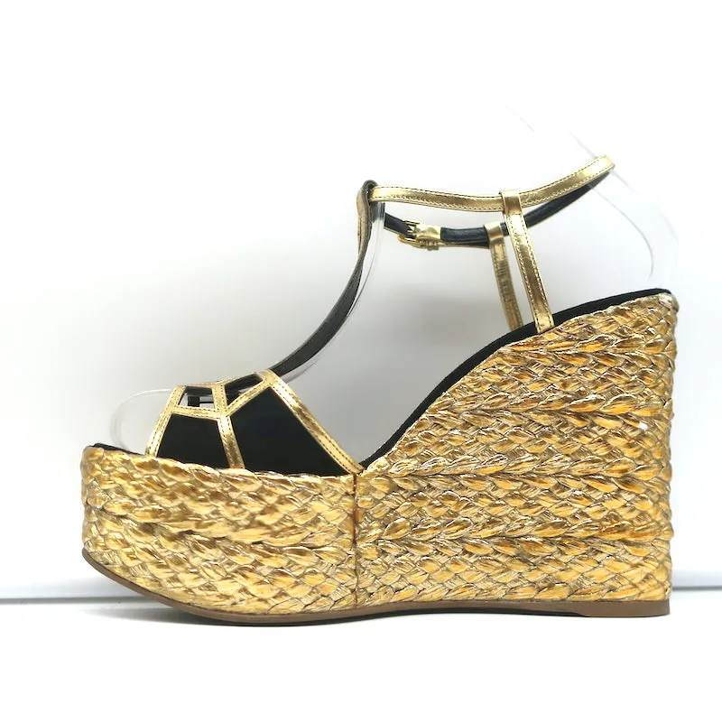 Sergio Rossi Espadrille Keil-Sandalen Easy Puzzle Schwarz Ausschnitt Wildleder Größe 37.5