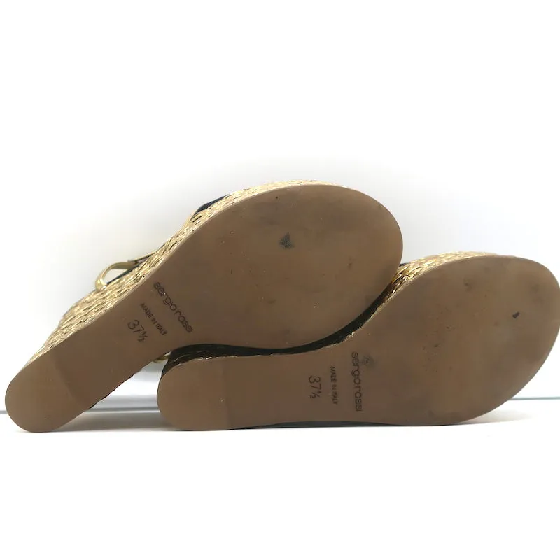 Sergio Rossi Espadrille Keil-Sandalen Easy Puzzle Schwarz Ausschnitt Wildleder Größe 37.5
