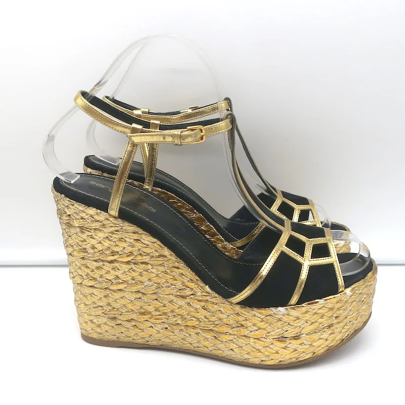 Sergio Rossi Espadrille Keil-Sandalen Easy Puzzle Schwarz Ausschnitt Wildleder Größe 37.5