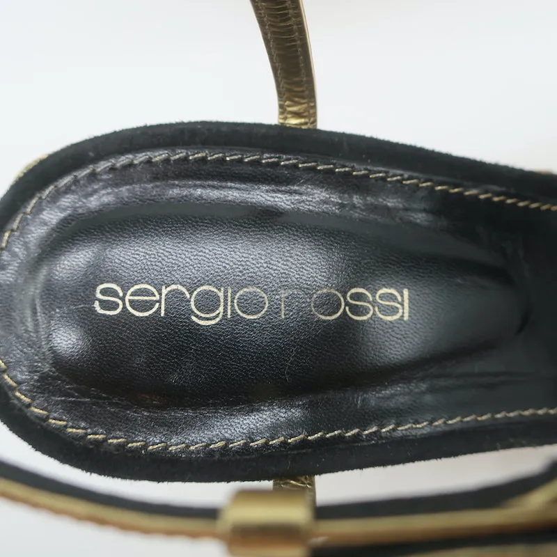 Sergio Rossi Espadrille Keil-Sandalen Easy Puzzle Schwarz Ausschnitt Wildleder Größe 37.5