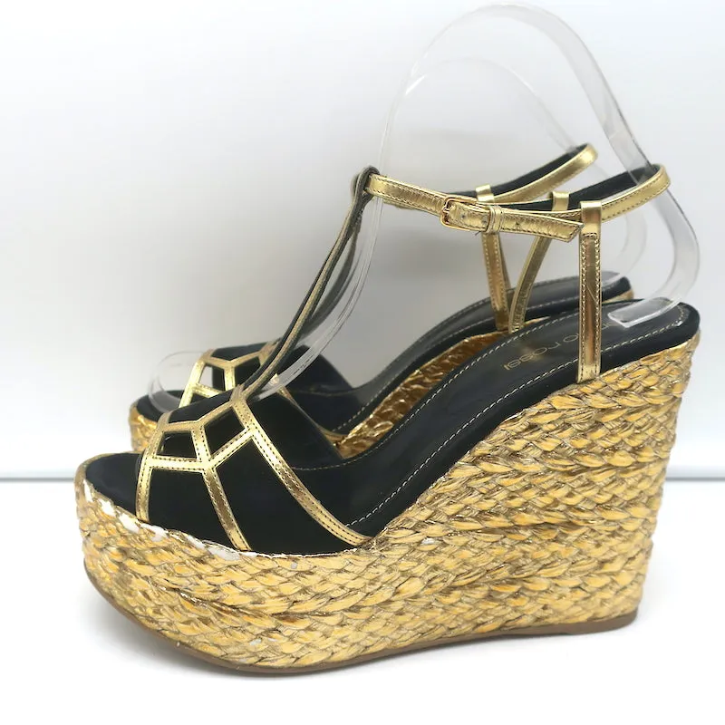 Sergio Rossi Espadrille Keil-Sandalen Easy Puzzle Schwarz Ausschnitt Wildleder Größe 37.5