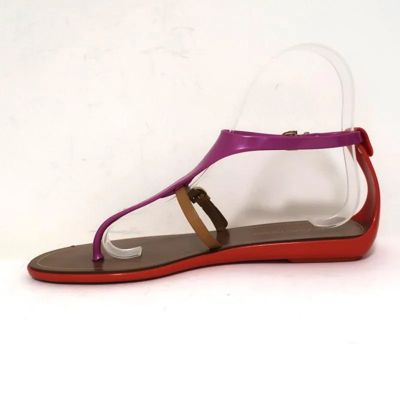 Sergio Rossi Jelly Sandals Cleo Lila/Rot/Braun Colorblock Größe 36 T-Band Flach