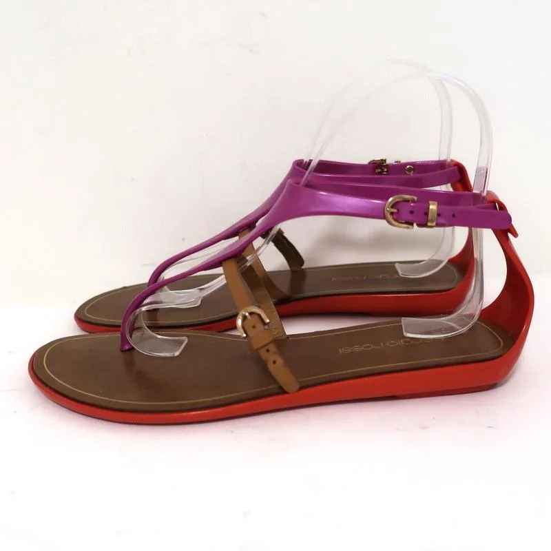 Sergio Rossi Jelly Sandals Cleo Lila/Rot/Braun Colorblock Größe 36 T-Band Flach
