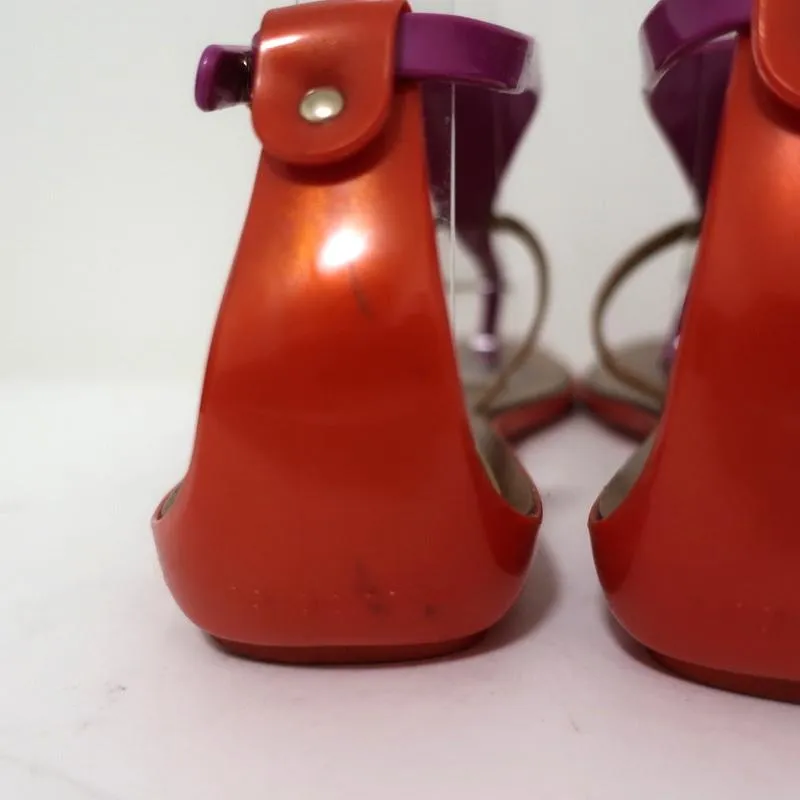 Sergio Rossi Jelly Sandals Cleo Lila/Rot/Braun Colorblock Größe 36 T-Band Flach