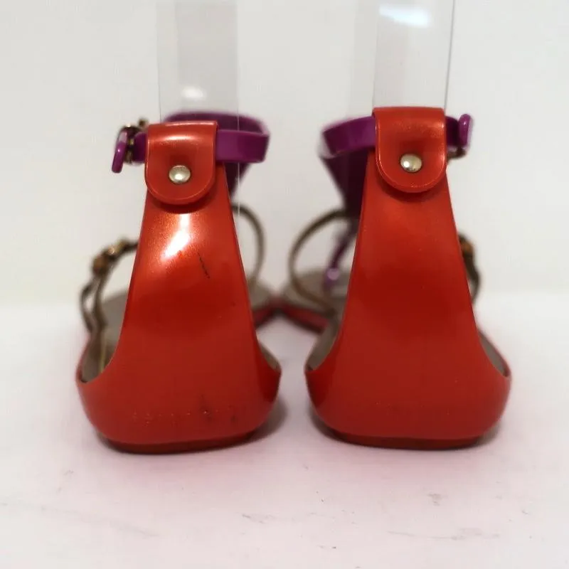 Sergio Rossi Jelly Sandals Cleo Lila/Rot/Braun Colorblock Größe 36 T-Band Flach