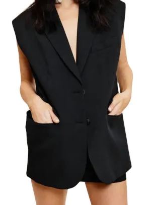 Ärmelloser Blazer-Vest in Schwarz