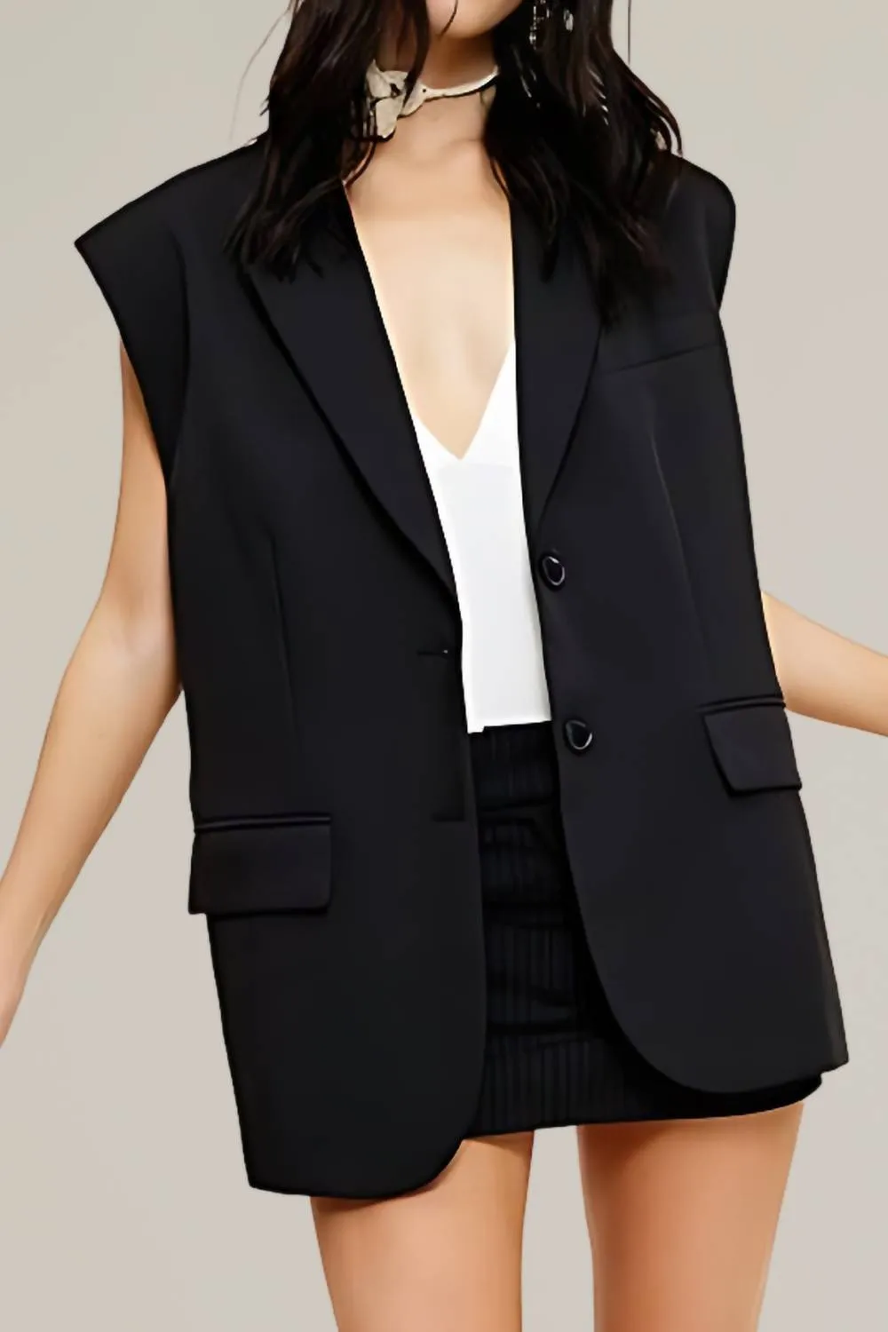 Ärmelloser Blazer-Vest in Schwarz