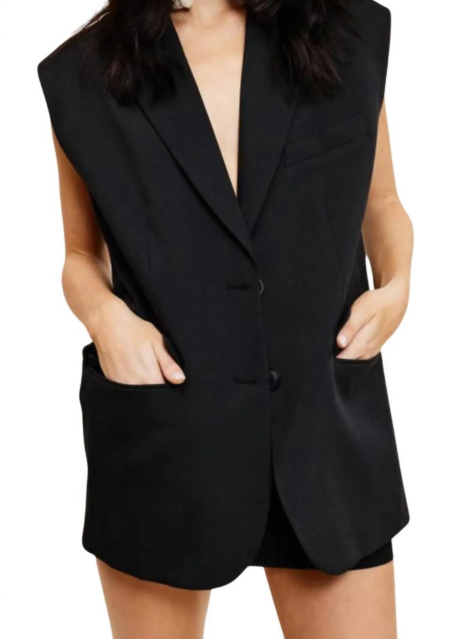 Ärmelloser Blazer-Vest in Schwarz