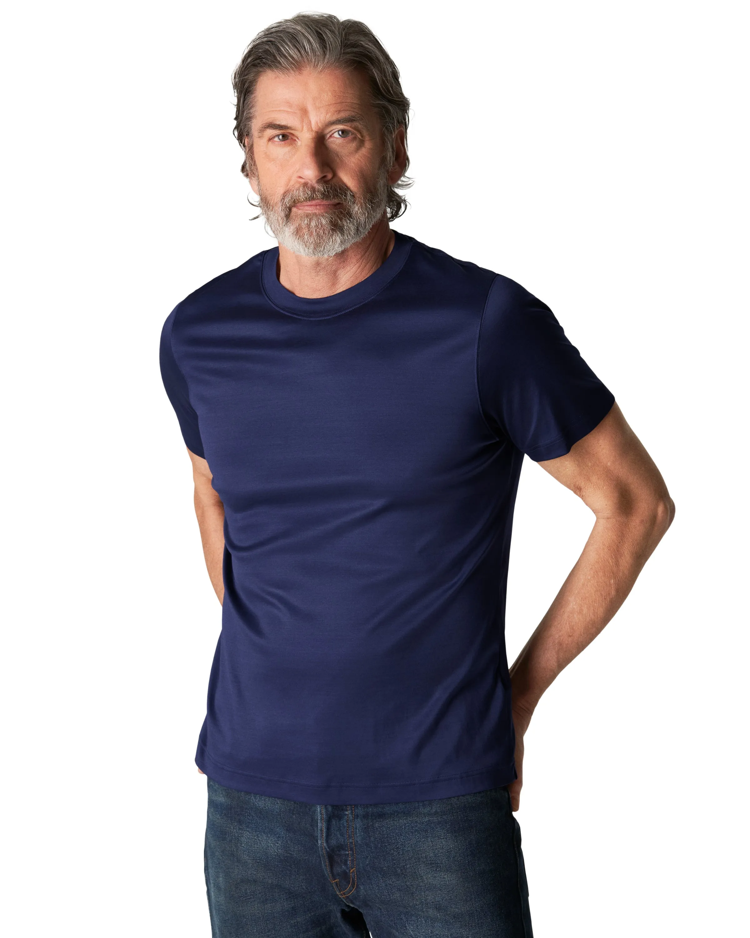 Slim Fit Rundhals-T-Shirt Marineblau