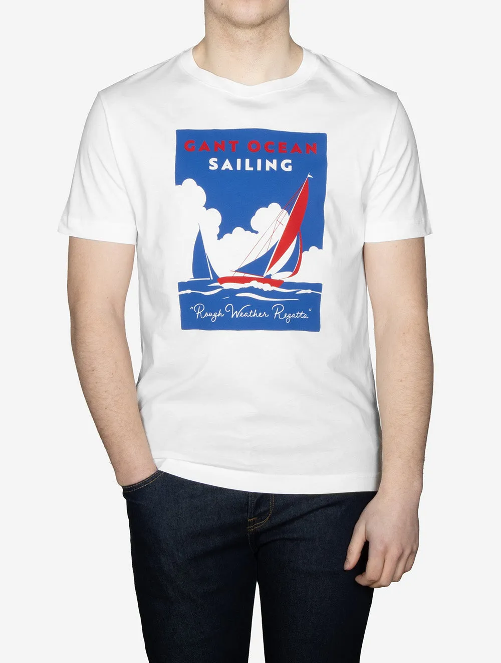 Kurzärmeliges T-Shirt mit kleinem Aufdruck in Eierschalenfarbe
