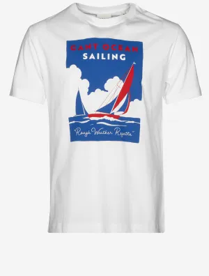 Kurzärmeliges T-Shirt mit kleinem Aufdruck in Eierschalenfarbe