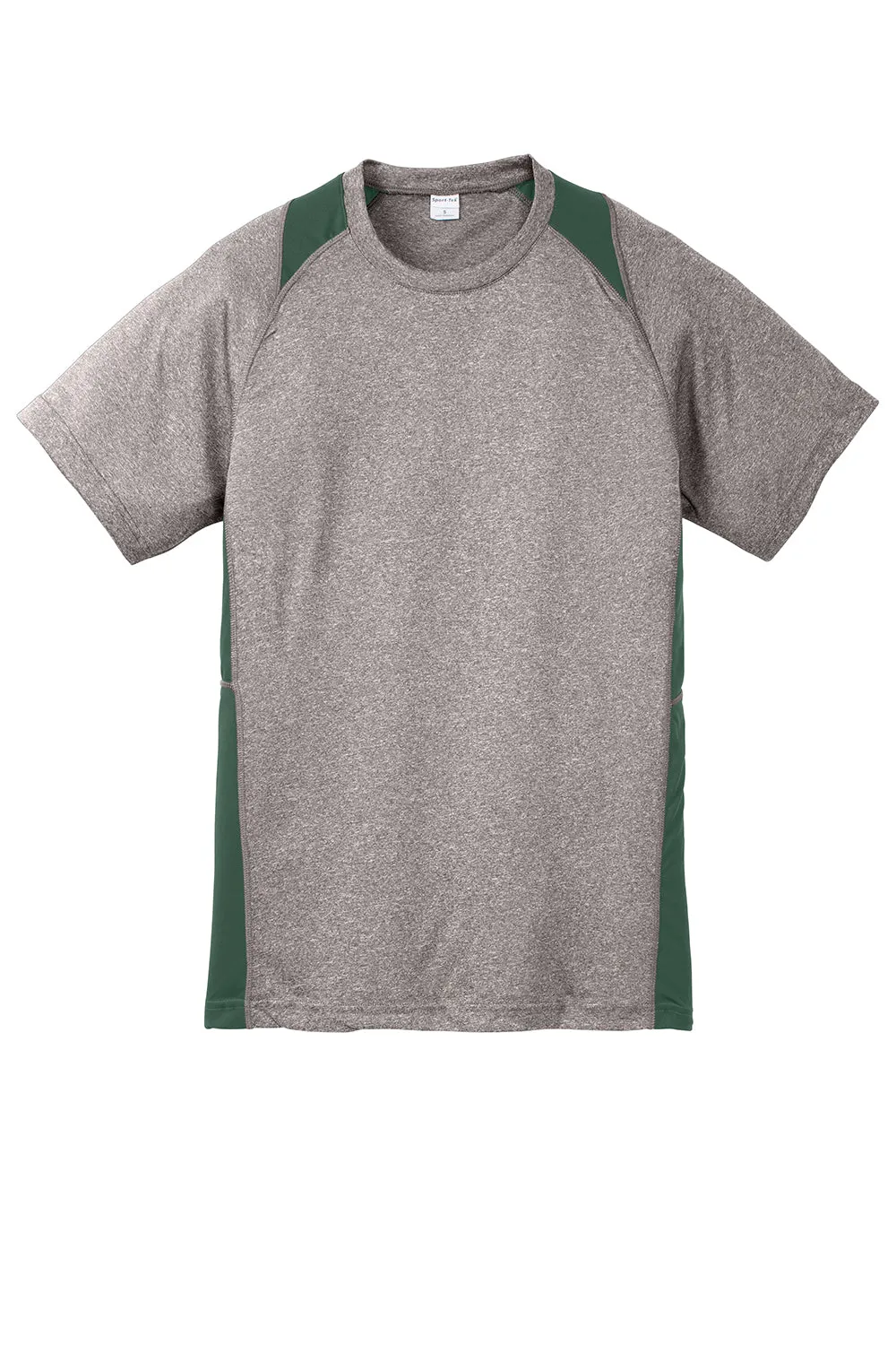 Sport-Tek Youth Contender Heather Feuchtigkeitstransportierendes Kurzarm-Crewneck-T-Shirt - Heather Vintage Grau/Waldgrün - Ausverkauf