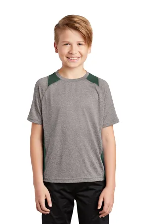 Sport-Tek Youth Contender Heather Feuchtigkeitstransportierendes Kurzarm-Crewneck-T-Shirt - Heather Vintage Grau/Waldgrün - Ausverkauf