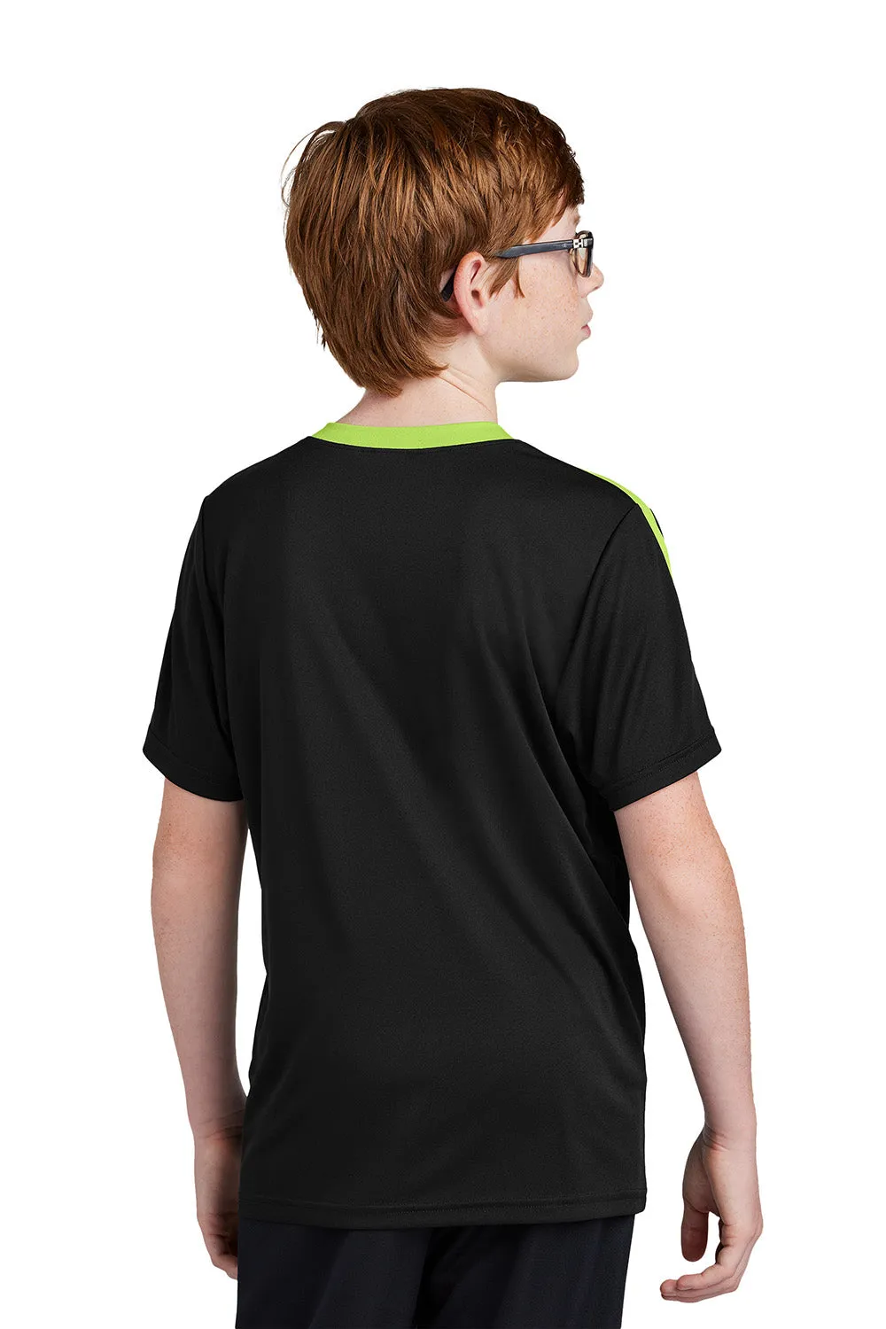 Sport-Tek Youth Feuchtigkeitstransportierendes Competitor United Kurzarm-Crewneck T-Shirt - Schwarz/Neongrün