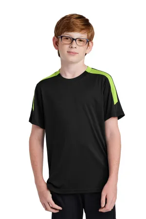 Sport-Tek Youth Feuchtigkeitstransportierendes Competitor United Kurzarm-Crewneck T-Shirt - Schwarz/Neongrün