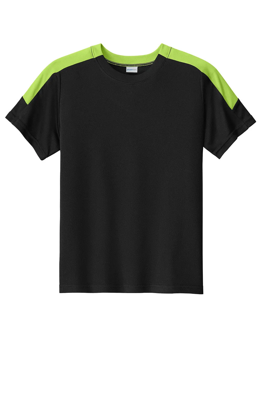 Sport-Tek Youth Feuchtigkeitstransportierendes Competitor United Kurzarm-Crewneck T-Shirt - Schwarz/Neongrün