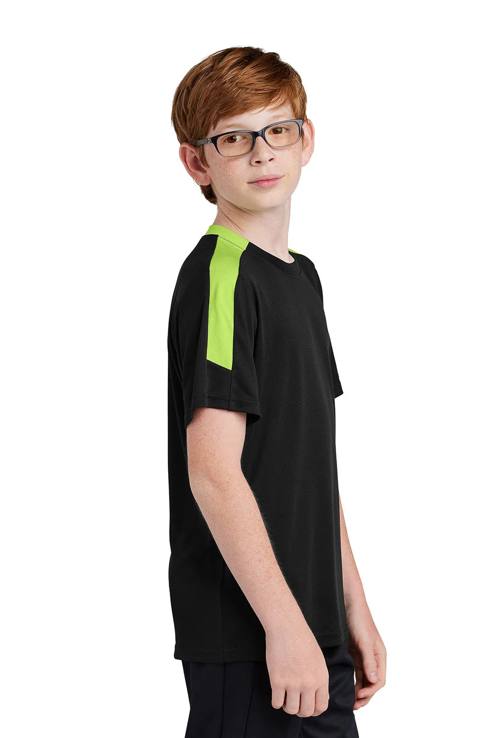 Sport-Tek Youth Feuchtigkeitstransportierendes Competitor United Kurzarm-Crewneck T-Shirt - Schwarz/Neongrün