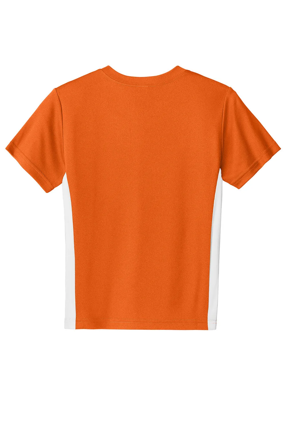 Sport-Tek Youth Feuchtigkeitstransportierender Wettkampf-V-Ausschnitt Kurzarm T-Shirt - Tieforange/Weiß