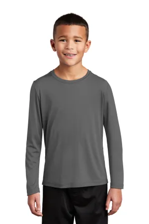 Sport-Tek Jugend Feuchtigkeitstransportierendes Langarm-Crewneck T-Shirt - Dunkles Rauchgrau