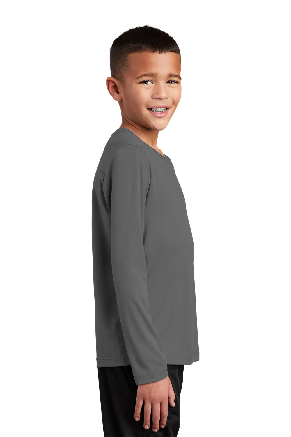 Sport-Tek Jugend Feuchtigkeitstransportierendes Langarm-Crewneck T-Shirt - Dunkles Rauchgrau