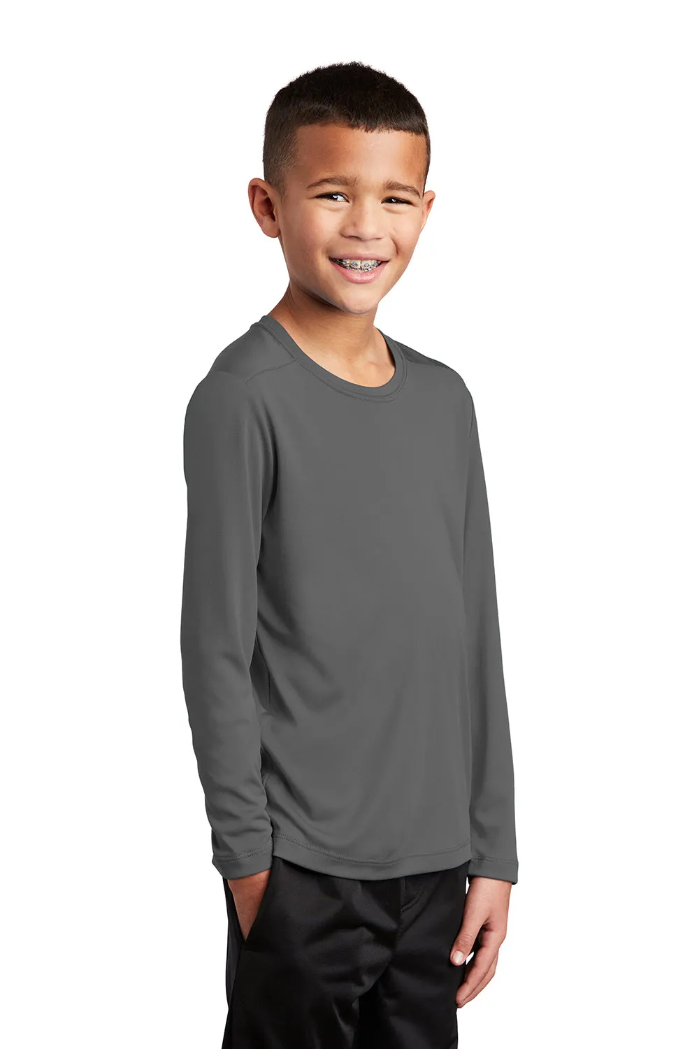 Sport-Tek Jugend Feuchtigkeitstransportierendes Langarm-Crewneck T-Shirt - Dunkles Rauchgrau