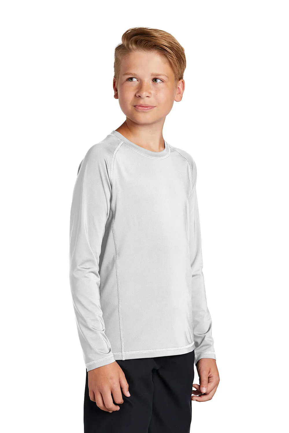 Sport-Tek Jugend-Rashguard Feuchtigkeitstransportierendes Langarm-Crewneck T-Shirt - Weiß