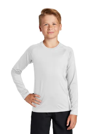 Sport-Tek Jugend-Rashguard Feuchtigkeitstransportierendes Langarm-Crewneck T-Shirt - Weiß