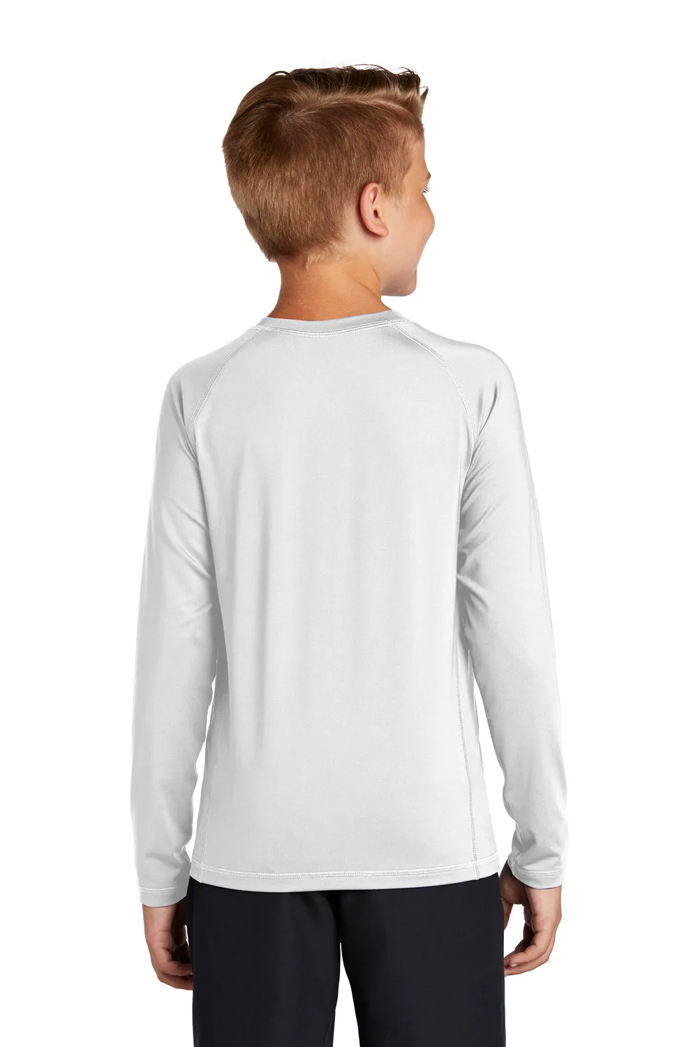 Sport-Tek Jugend-Rashguard Feuchtigkeitstransportierendes Langarm-Crewneck T-Shirt - Weiß
