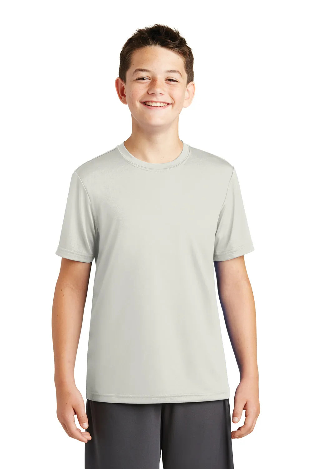 Sport-Tek Jugendliches robustes feuchtigkeitsableitendes Kurzarm-Crewneck-T-Shirt - Silbergrau - Auslaufmodell