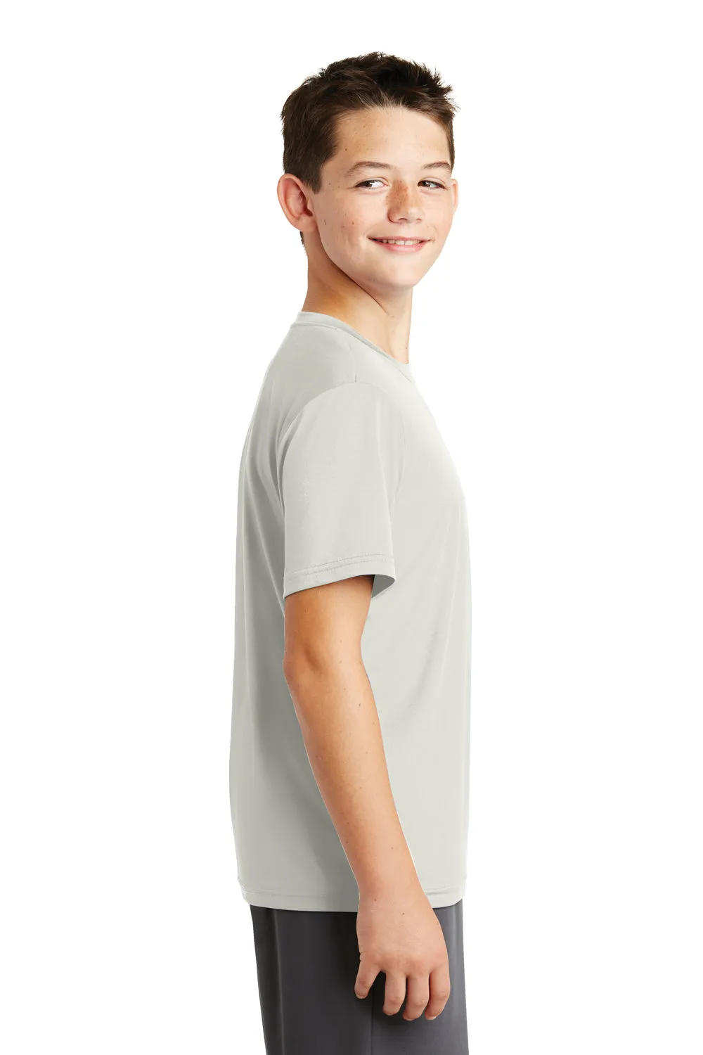 Sport-Tek Jugendliches robustes feuchtigkeitsableitendes Kurzarm-Crewneck-T-Shirt - Silbergrau - Auslaufmodell