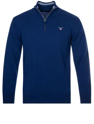 Superfeines Lambswool-Halbzip-Pullover in College-Blau