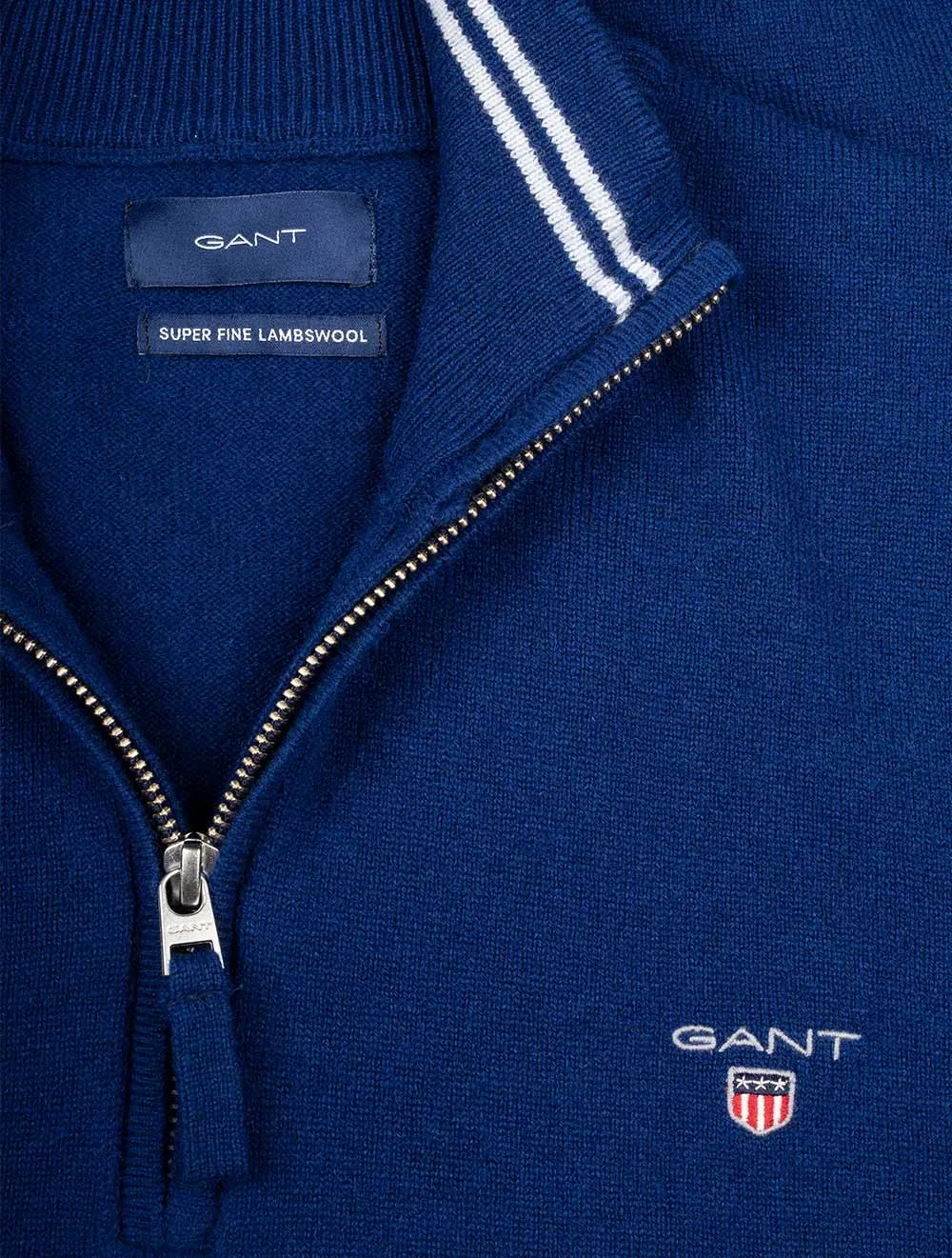 Superfeines Lambswool-Halbzip-Pullover in College-Blau