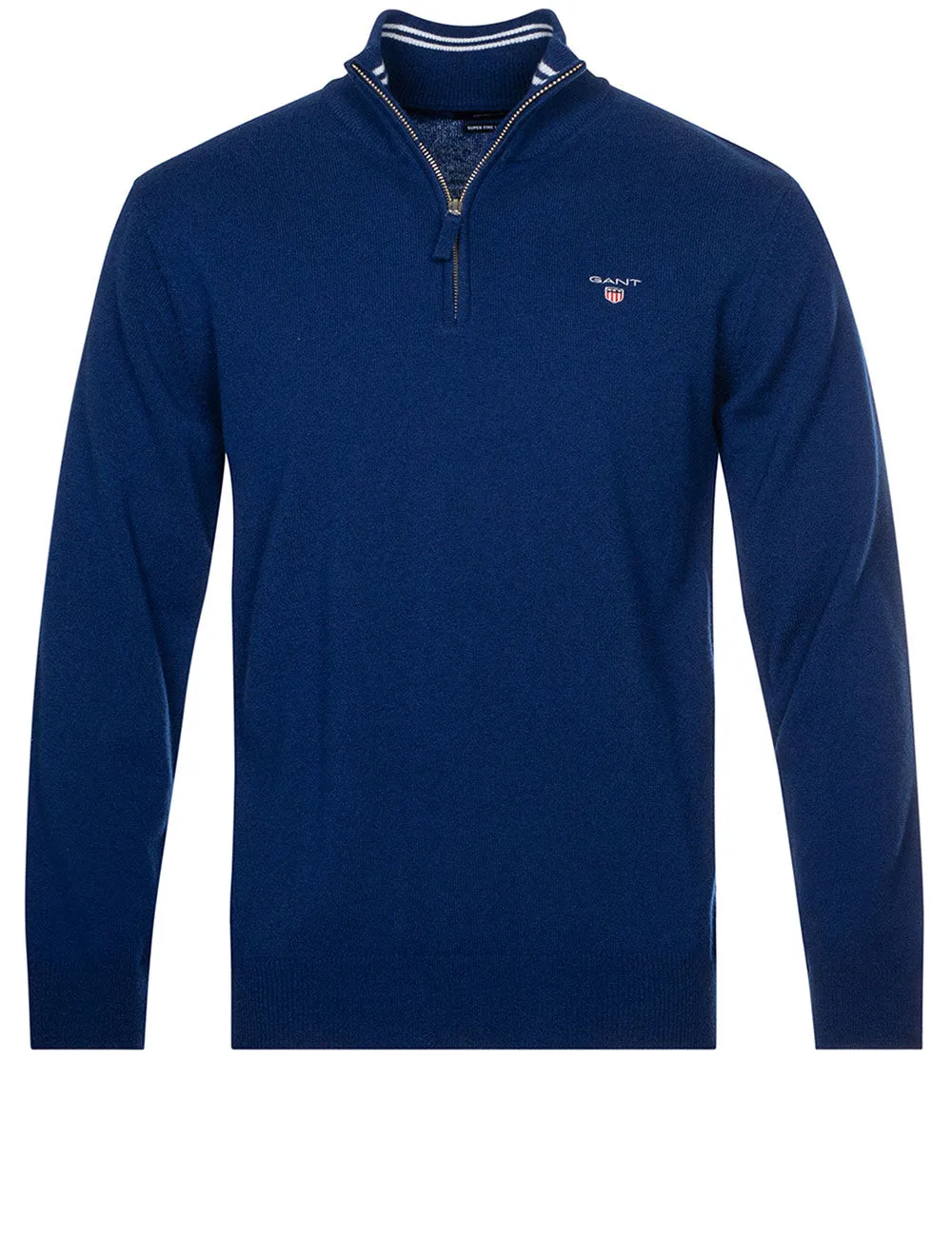 Superfeines Lambswool-Halbzip-Pullover in College-Blau