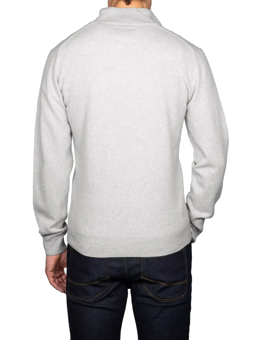 Superfeines Lambswool-Halbzip-Pullover Hellgrau Melange