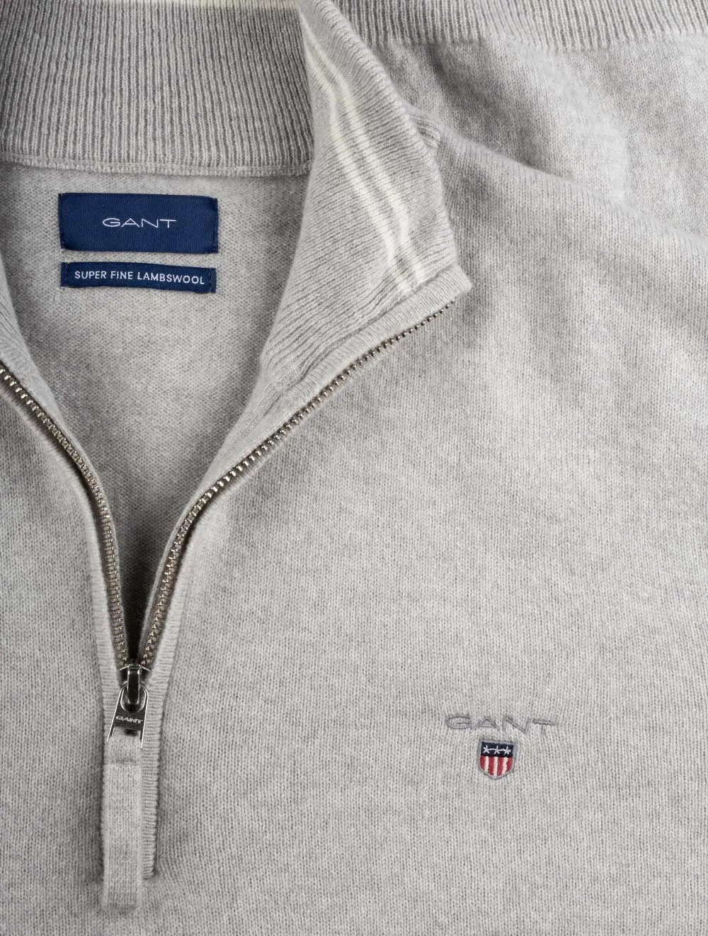 Superfeines Lambswool-Halbzip-Pullover Hellgrau Melange