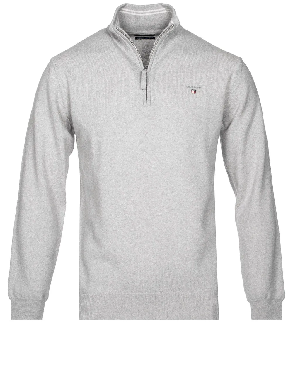 Superfeines Lambswool-Halbzip-Pullover Hellgrau Melange
