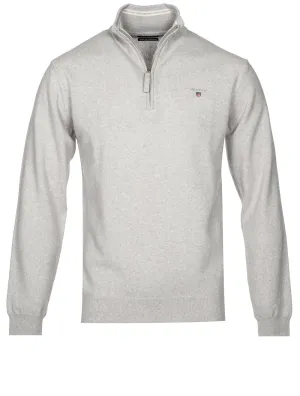 Superfeines Lambswool-Halbzip-Pullover Hellgrau Melange