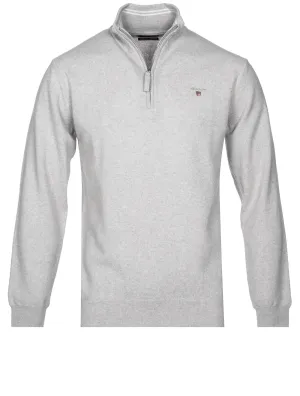 Superfeines Lambswool-Halbzip-Pullover Hellgrau Melange