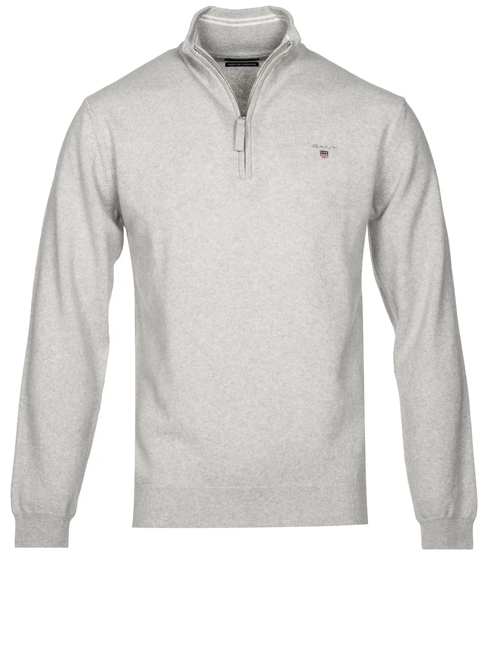 Superfeines Lambswool-Halbzip-Pullover Hellgrau Melange