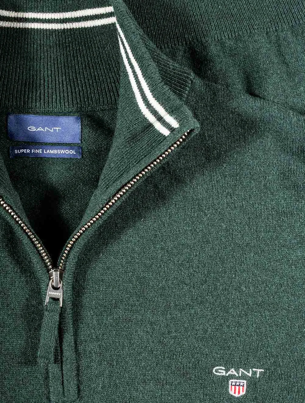 Superfeines Lambswool-Halbzip-Pullover in Tartan Grün