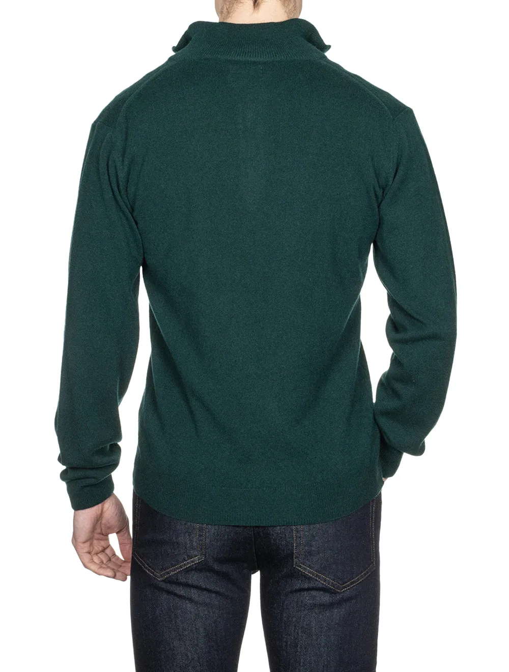 Superfeines Lambswool-Halbzip-Pullover in Tartan Grün