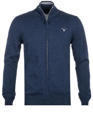Superfeine Lambswool-Zipcardigan Dunkelblaues Melange