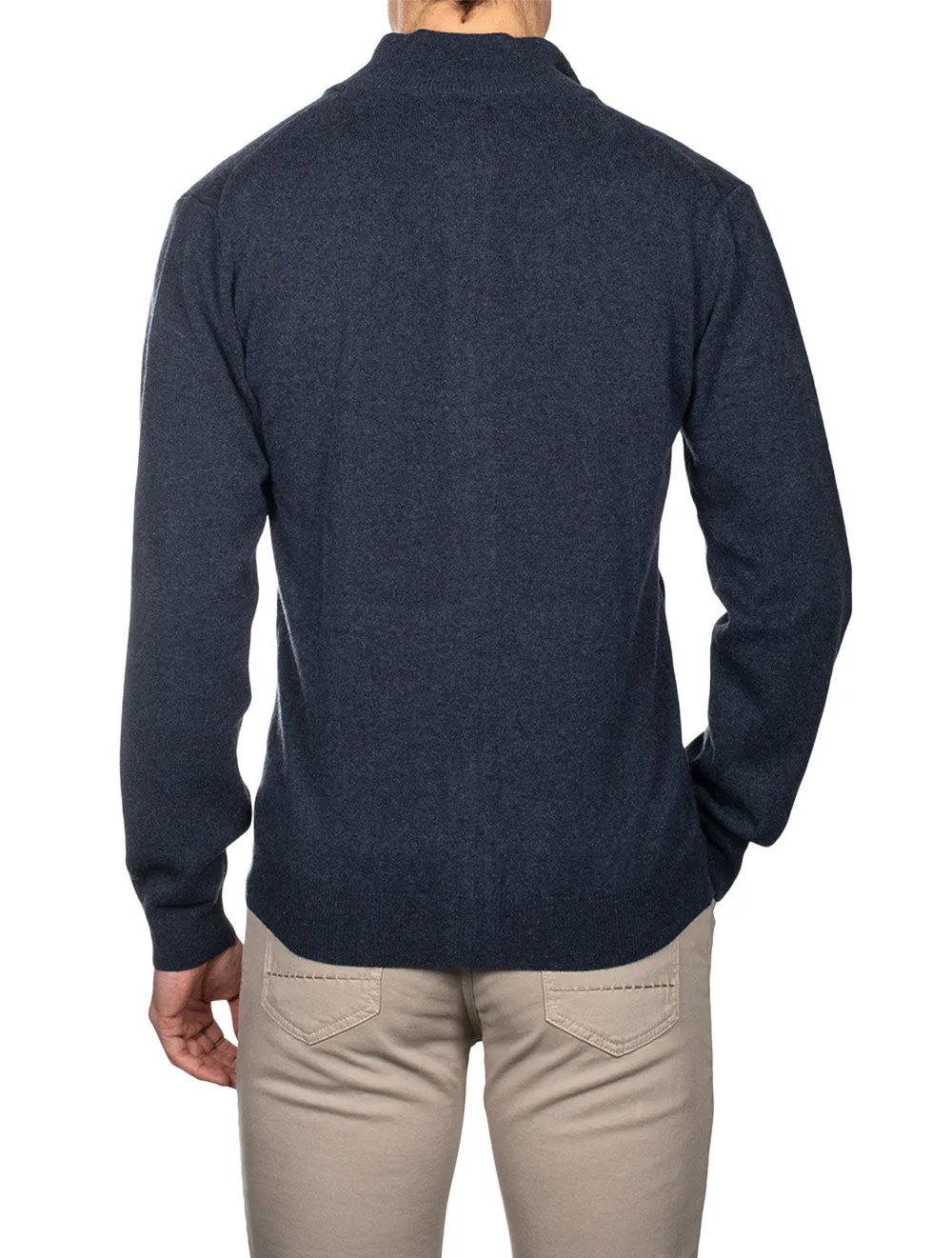 Superfeine Lambswool-Zipcardigan Dunkelblaues Melange