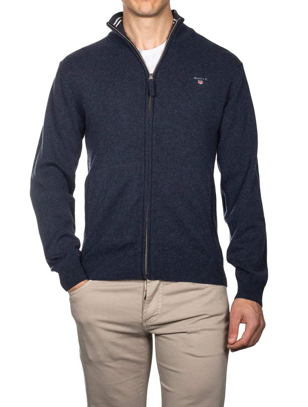 Superfeine Lambswool-Zipcardigan Dunkelblaues Melange